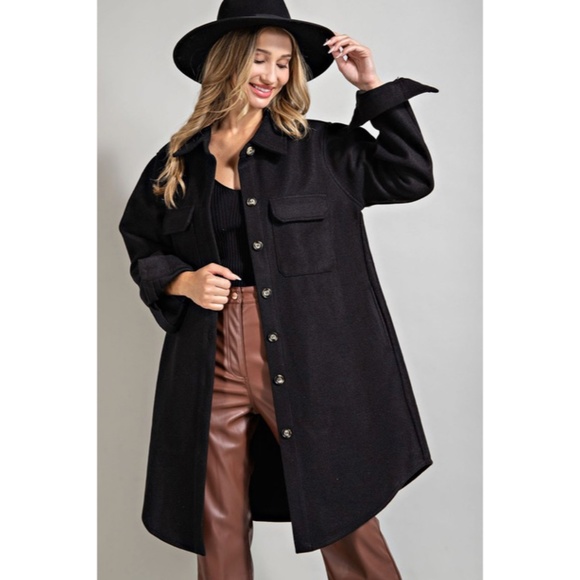 Jackets & Blazers - SOLD OUT Black Pocket Button Up Solid Point Collar Casual Long Fall Casual Coat